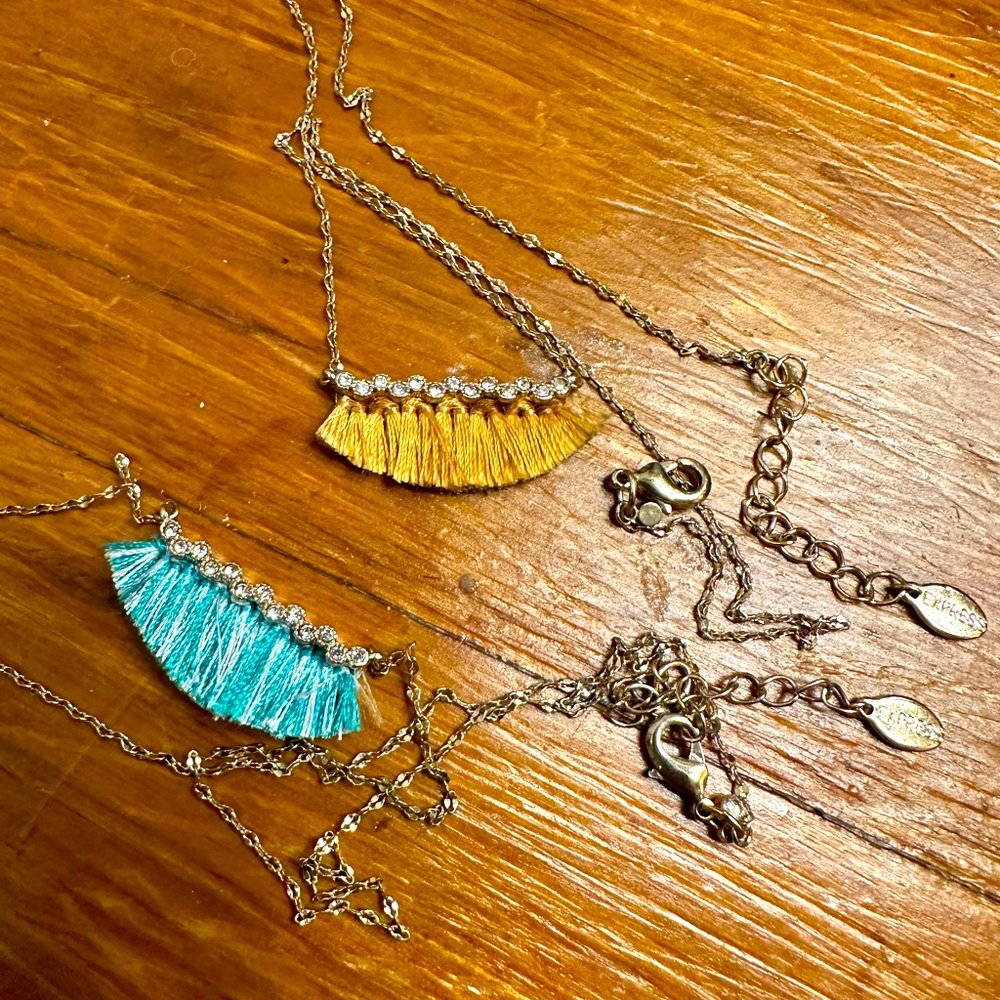 TWO Fringe & Rhinestone necklaces from Express